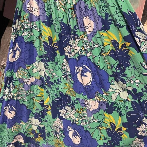 JAPNA BLUE GREEN FLORAL CUTOUT SMOCKED TIERED MAXI DRESS SIZE LARGE - Picture 5 of 10